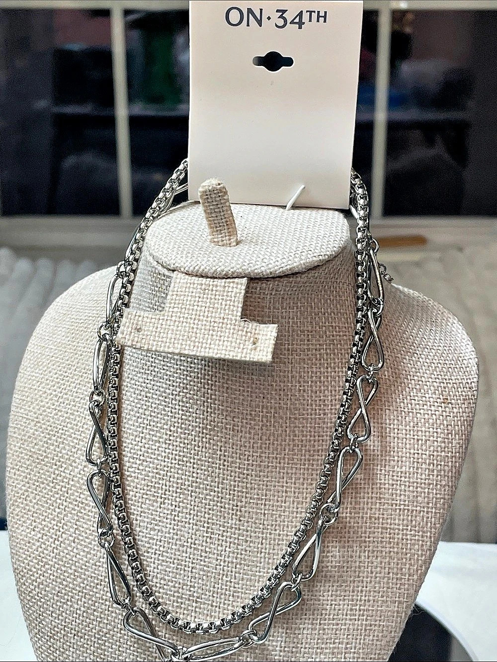 ON·34TH NK161/8" CHNML 2W IMR TOWER Layered Chain Necklace in Silver 9”drop NWT